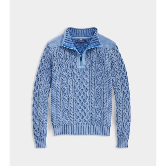 Vineyard Vines by Shep & Ian Tide Blue Men's 1/4 Zip Cableknit Sweater L - Picture 1 of 9